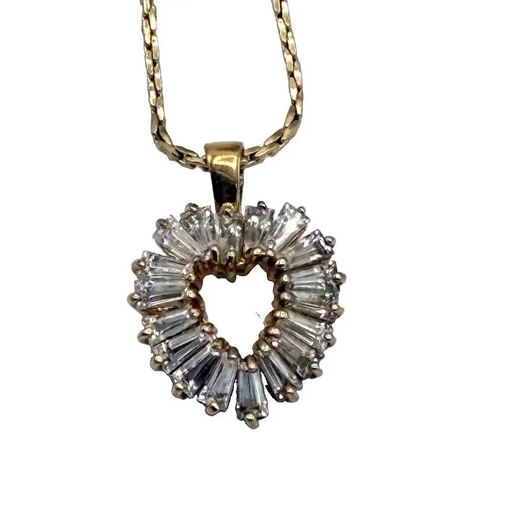 Vintage Avon Sterling Silver Gold Vermeil Open Heart Baguette Necklace